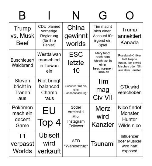 2025 Bingo Card