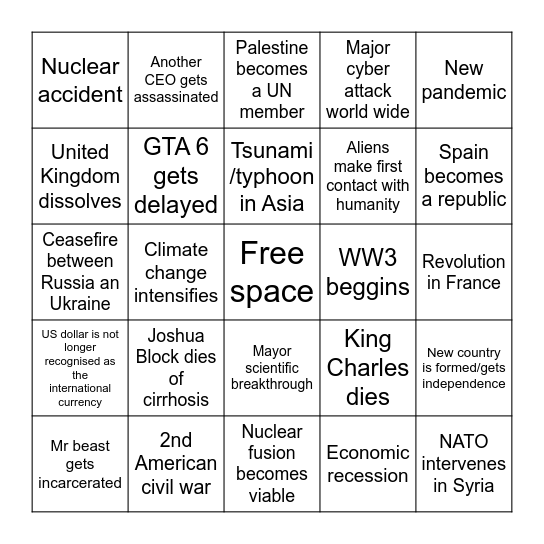 2025 Bingo Card