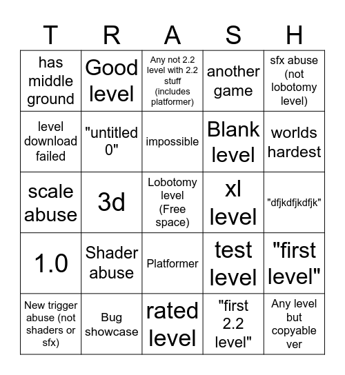 Geometry Dash 2.2 Recent Tab Bingo Card