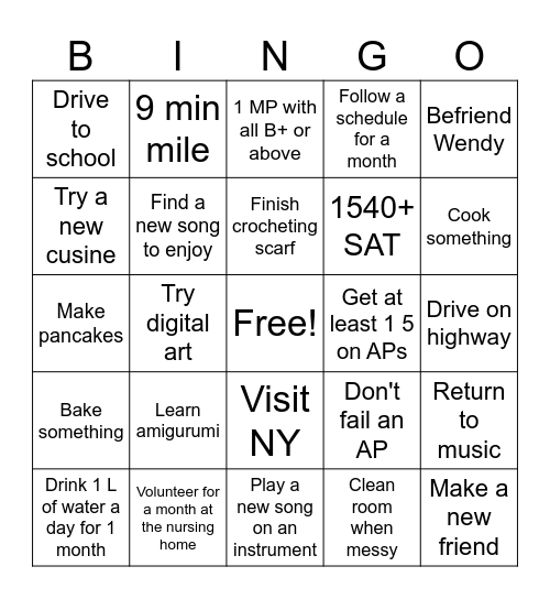 New Year's Bingo Card