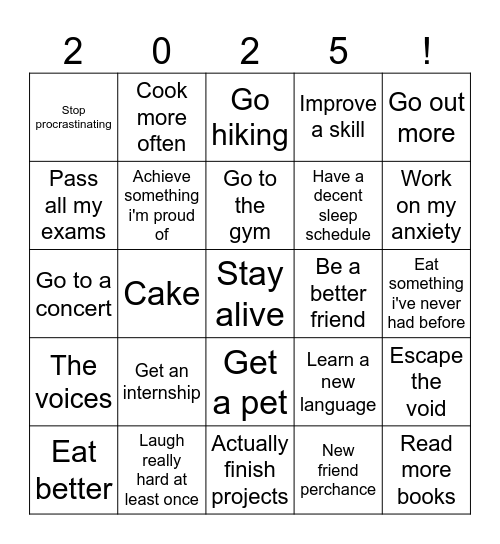 My 2025 card Bingo Card