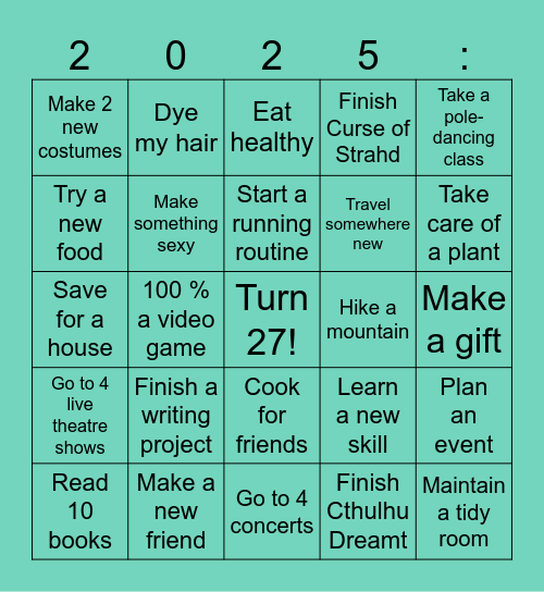 2025 Goals Bingo Card