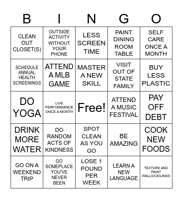 2025 Goals Bingo Card