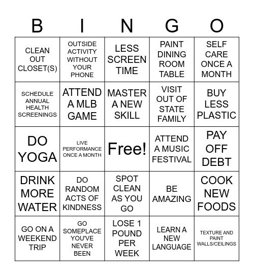 2025 Goals Bingo Card