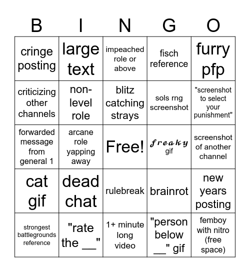 General 2 Bingo Card