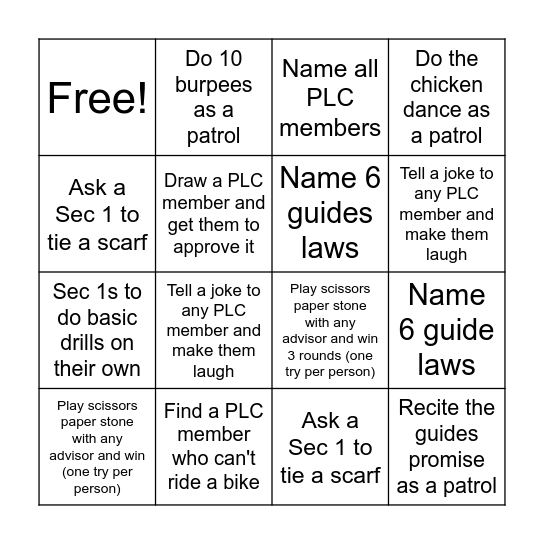 Guides Bingo Card