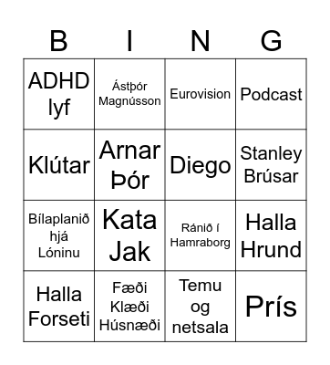 Bingó fyrir Skaupið! Bingo Card