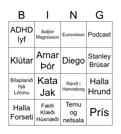 Bingó fyrir Skaupið! Bingo Card