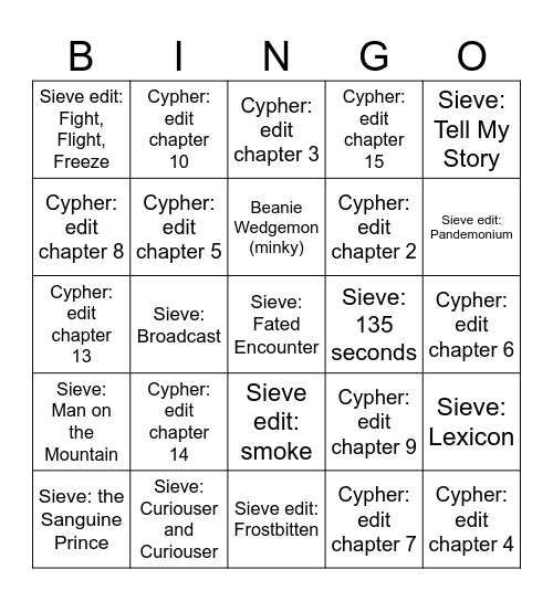 Project Bingo Card