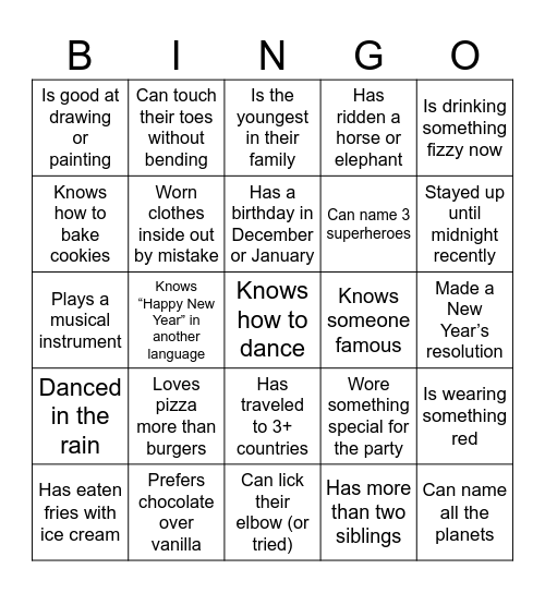 Smartgrp - New Year Bingo Card