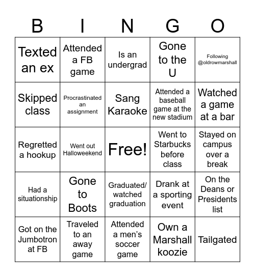 New Years Bingo Card