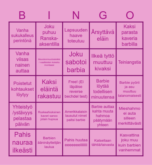 Barbie bingo Card