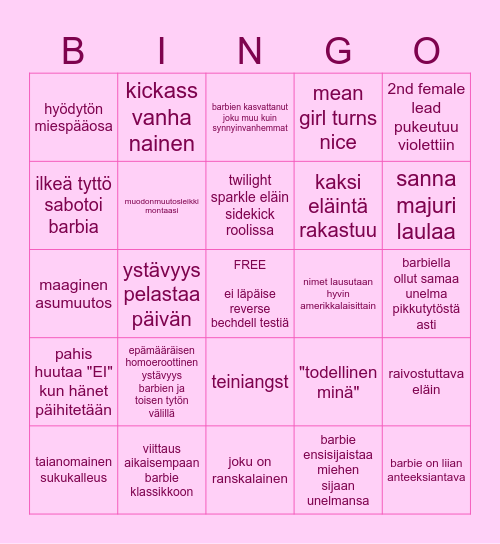 barbie bingo Card
