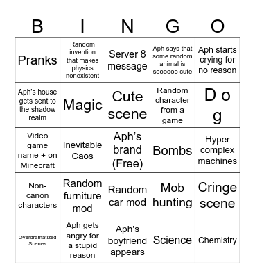 Aphmau bingo Card