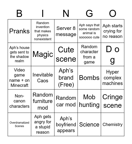 Aphmau bingo Card