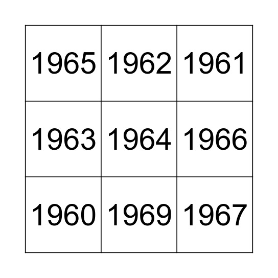 1960-1969 Bingo Card