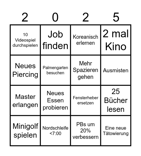 Chan's Resolutions Bingo Card