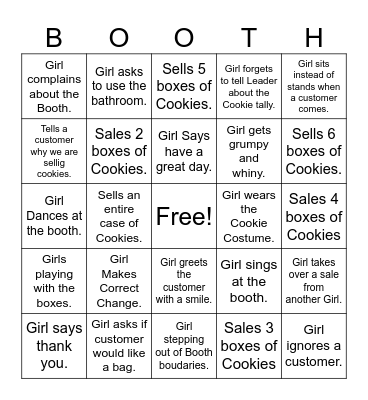 Troop 236 Girl Cookie Booth Bingo Card