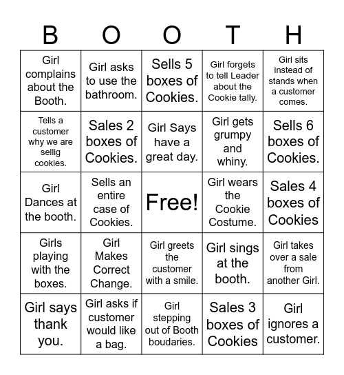 Troop 236 Girl Cookie Booth Bingo Card