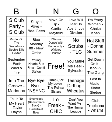 Wedding Disco Bingo Card