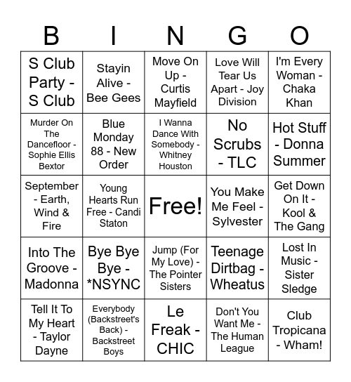 Wedding Disco Bingo Card
