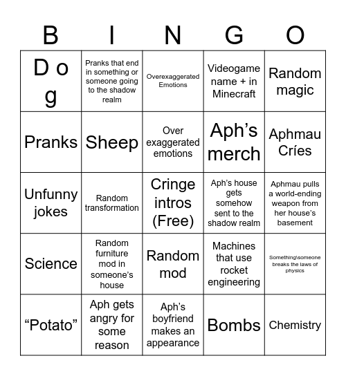 Aphmau bingo Card