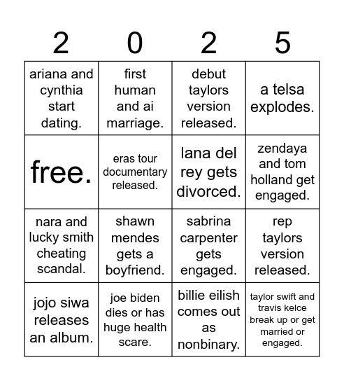 2025 bingo. Bingo Card