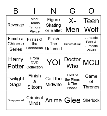 2025 TV/Movie Rewatch Bingo Card