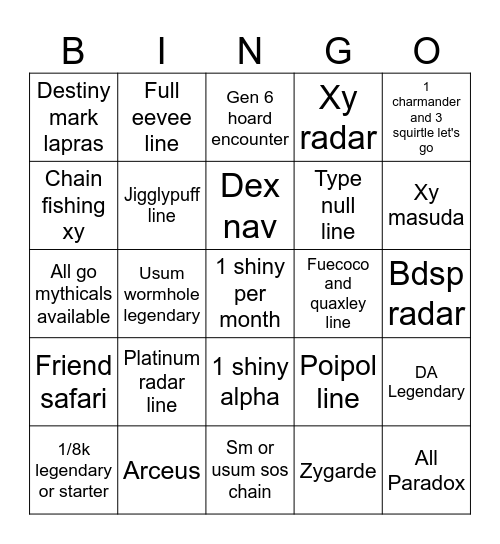 2025 Shiny Bingo Card