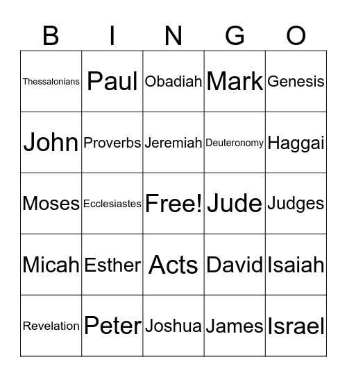 Bible Bingo Card