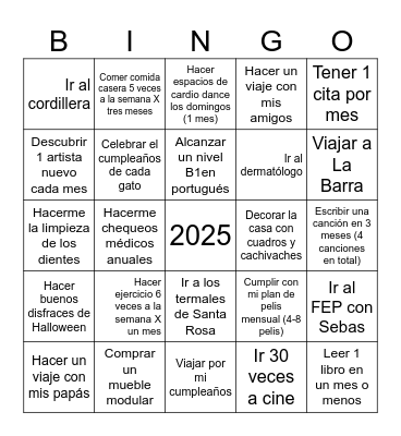 Propósitos 2025 Bingo Card