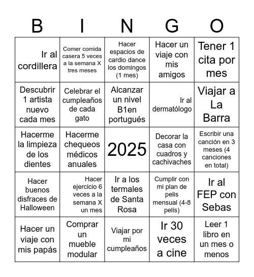 Propósitos 2025 Bingo Card