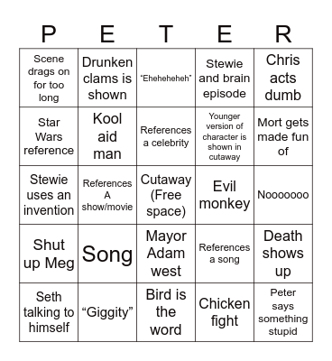Family guy Bingo Card