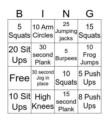 Fitness BINGO Card