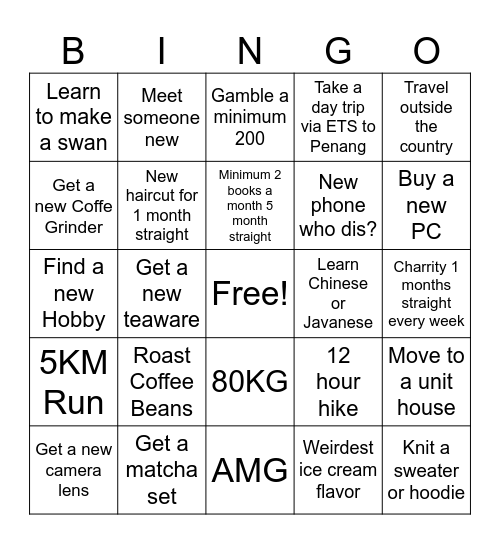 25 vision BINGO Card