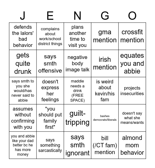 Jenn Lalor Bingo Card