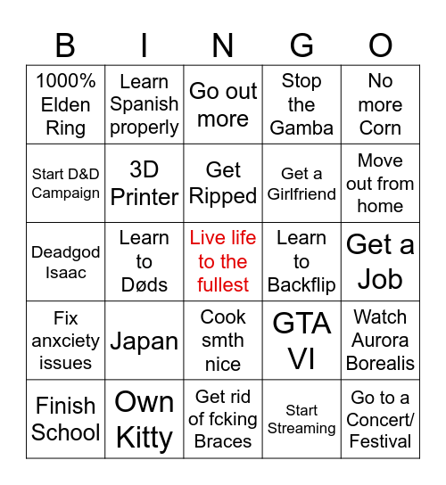 New Years BINGO Card