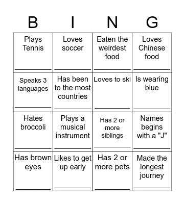 Ice Breaker Bingo Card