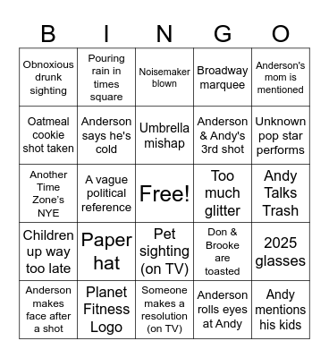 Andy/Anderson CNN NYE 2025 Bingo Card