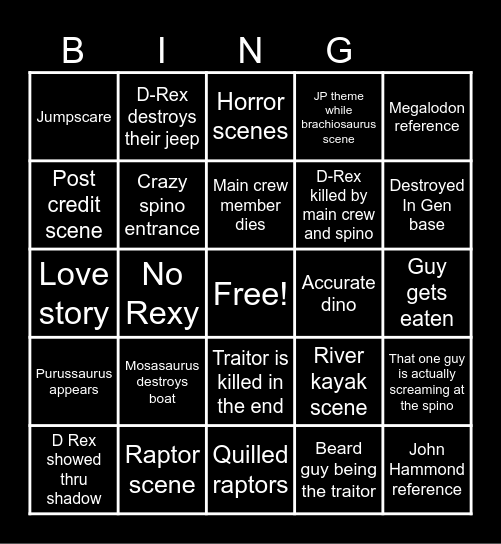 Jurassic World: Rebirth Bingo Card