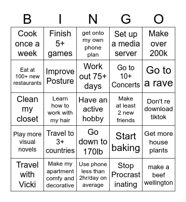 2025 goals bingo Card