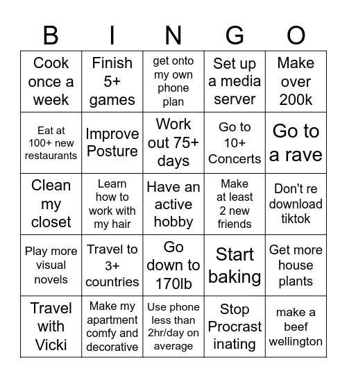 2025 goals bingo Card