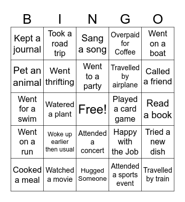 Year 2025 Bingo Card
