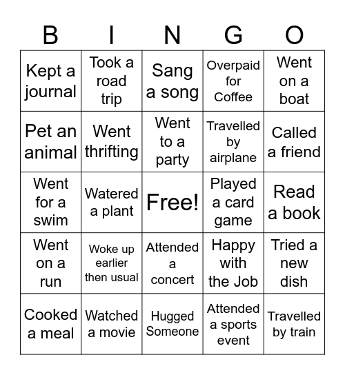 Year 2025 Bingo Card