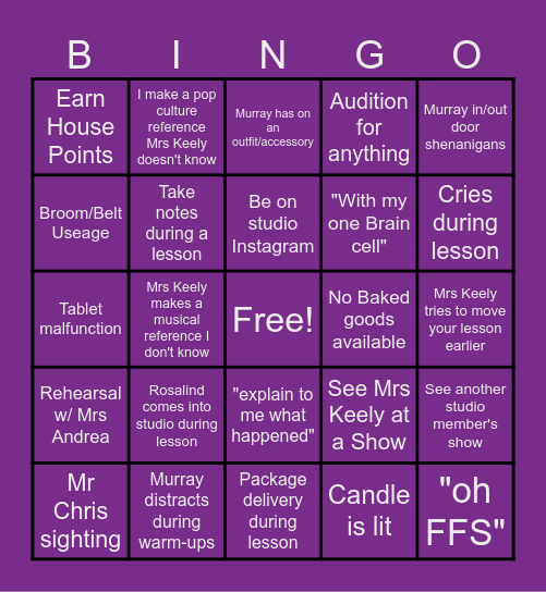 KPC Voice Studio Bingo Card