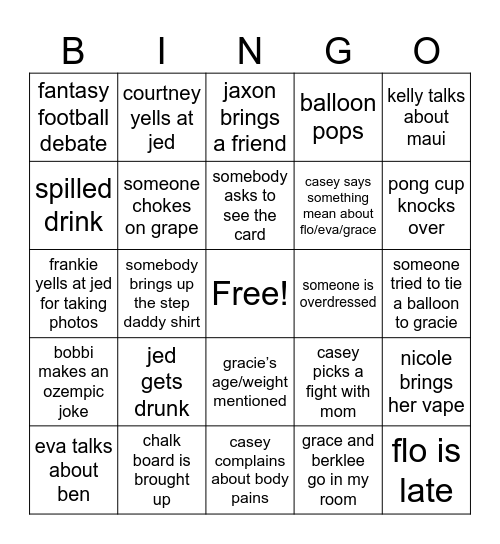 NYE BINGO Card