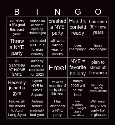 virtual new years bingo Card