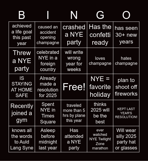 virtual new years bingo Card