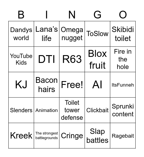 My Roblox bingo Card
