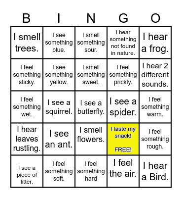 Nature Bingo.. Using your senses! Bingo Card
